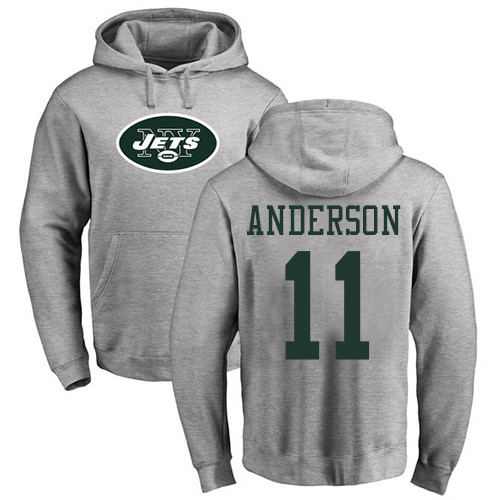 New York Jets Men Ash Robby Anderson Name and Number Logo NFL Football #11 Pullover Hoodie Sweatshirts